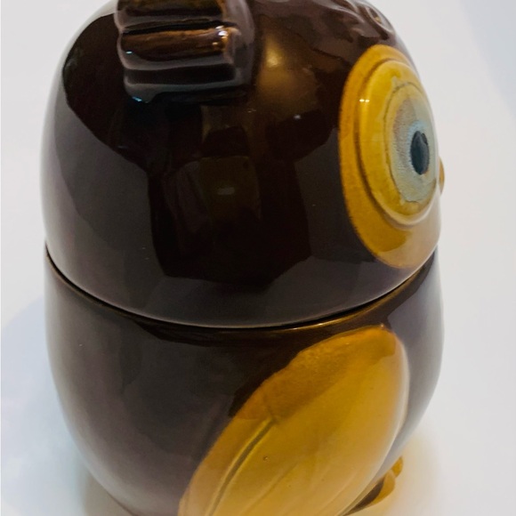 Gibson Home Brown And Gold Ceramic Owl Cookie Jar Canister 7.5” Vintage - Picture 4 of 8